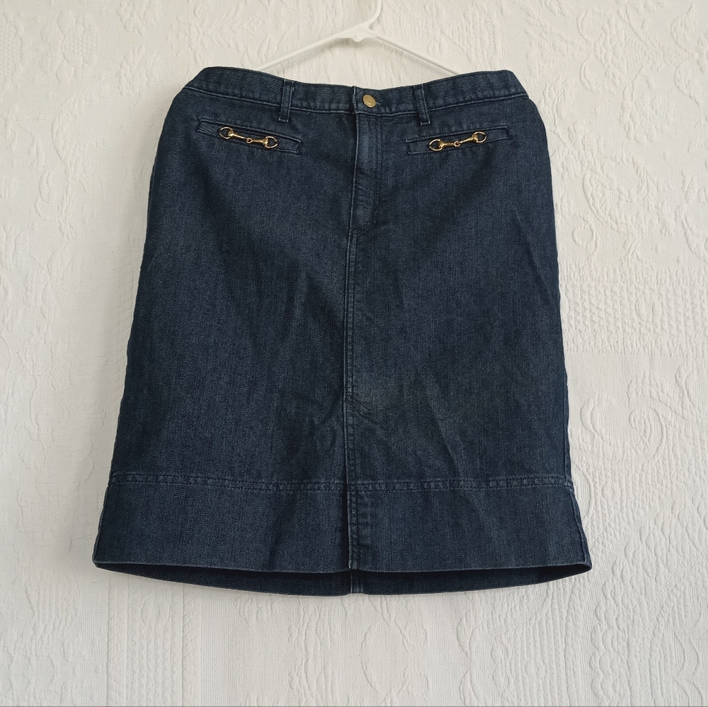 George Denim Midi Skirt gold Chain Accent Knee Length Dark Wash Y2K Pockets 12 - Picture 11 of 11